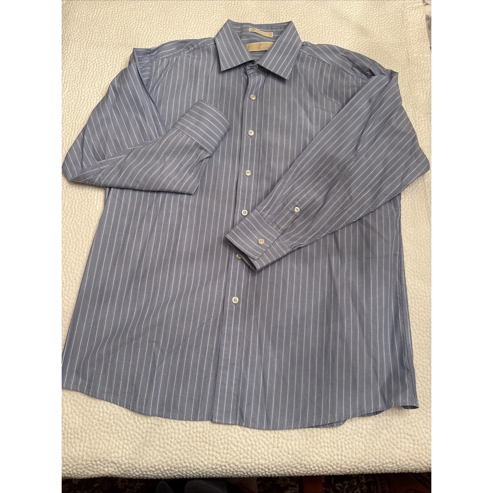 Michael Kors Blue Striped 100% Cotton Dress Shirt 17 XLARGE 32/33
